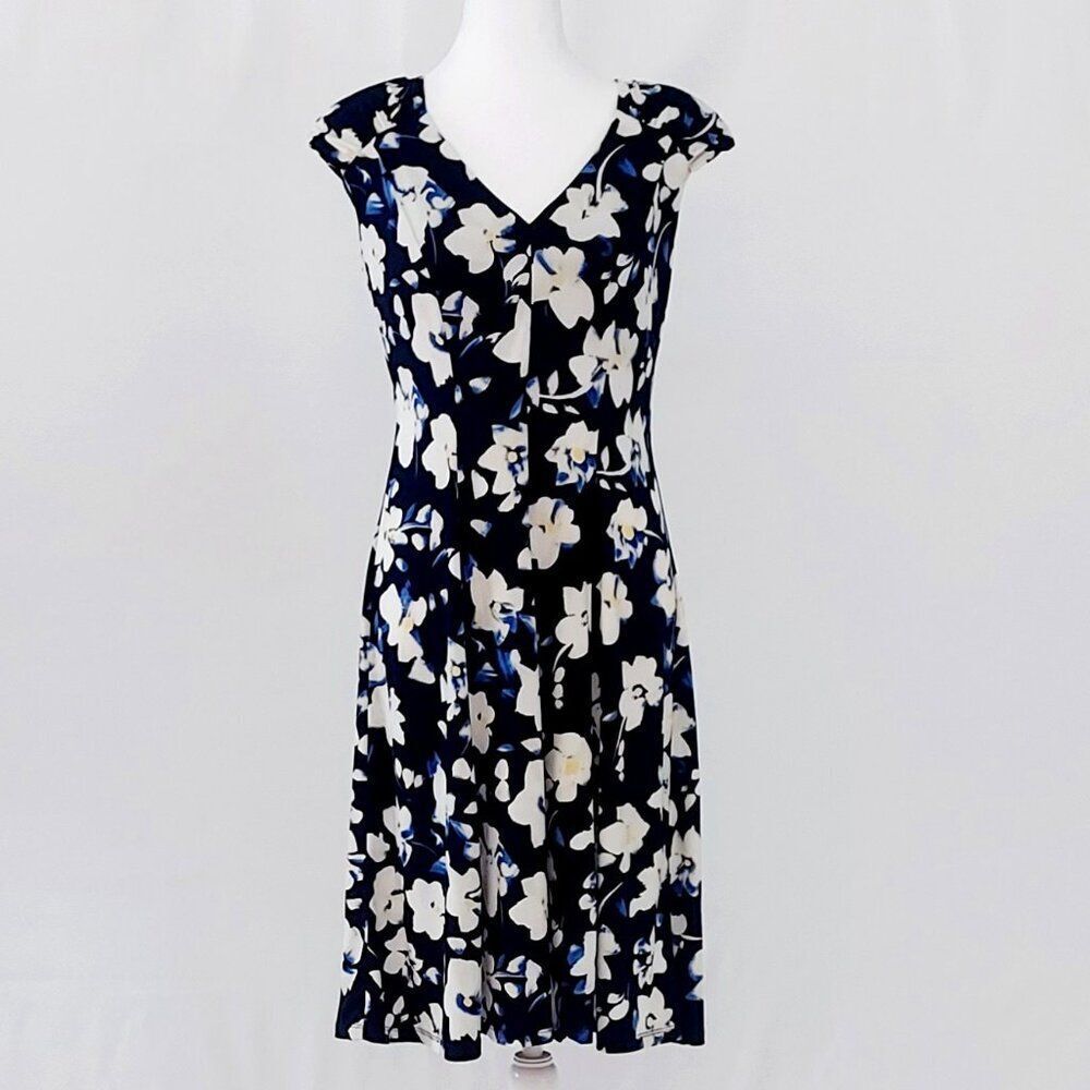 London Times Women’s A-Line Dress Navy Floral Pattern Size: 6
